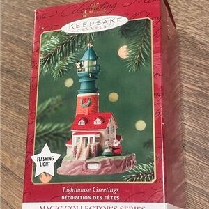 Lighthouse Greeting 2001 Hallmark Ornament with Flashing Light